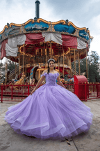 Lilac Tulle Appliques Quinceanera Ball Gown Dress - Curvevia