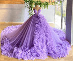 Purple A-line V Neck Tulle Ball Gown Purple Princess Dress - Curvevia
