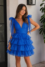 Trendy A-Line Tiered Homecoming Dress with Bow - Curvevia