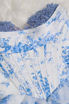 Sky Blue A Line Sweetheart Floral Chiffon Corset Ruffled Wedding Guest Dress - Curvevia