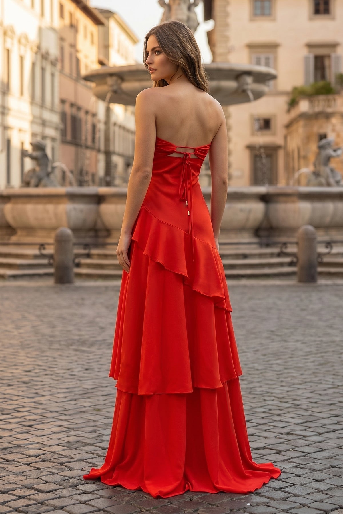 Blue - Sheath Sweetheart Chiffon Long Prom Dresses With Ruffles - Curvevia