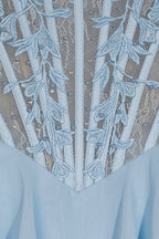 Sky Blue Sweetheart A Line Chiffon Ruffled Wedding Guest Dress With Appliques - Curvevia