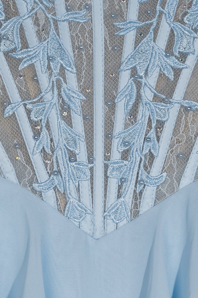 Sky Blue Sweetheart A Line Chiffon Ruffled Wedding Guest Dress With Appliques - Curvevia