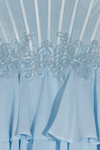 Pink Sweetheart Chiffon Ruffled A Line Evening Dress With Appliques - Curvevia