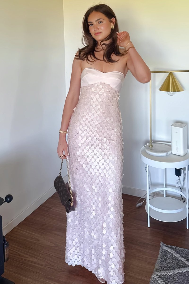 Pink Sheath Sweetheart Long Prom Dresses with Sequins - Curvevia