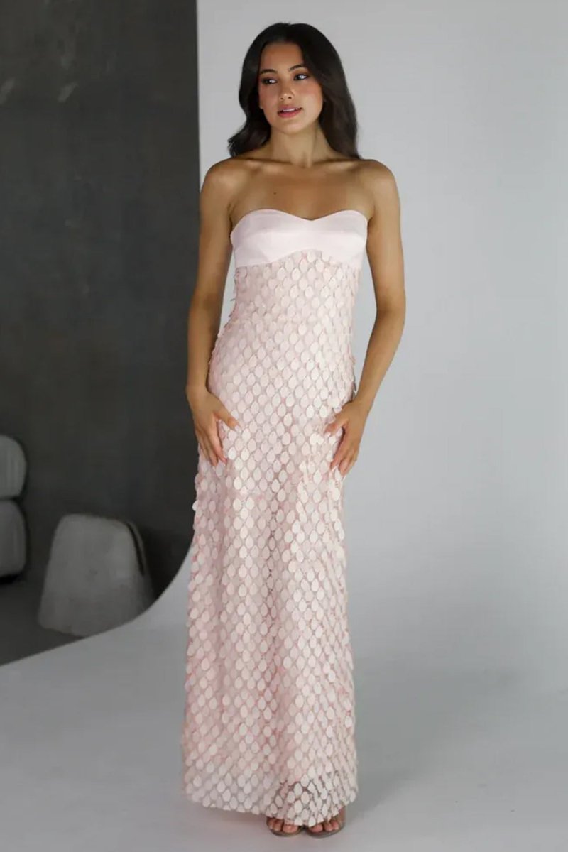 Pink Sheath Sweetheart Long Prom Dresses with Sequins - Curvevia