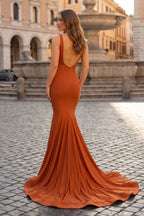 Mermaid Deep V-Neck Beaded Satin Long Evening Dress - Curvevia