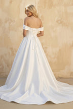 Elegant Gown Off the Shoulder White Satin Wedding Dresses - Curvevia
