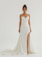 Mermaid Strapless Satin Long Wedding Dress With Slit - Curvevia