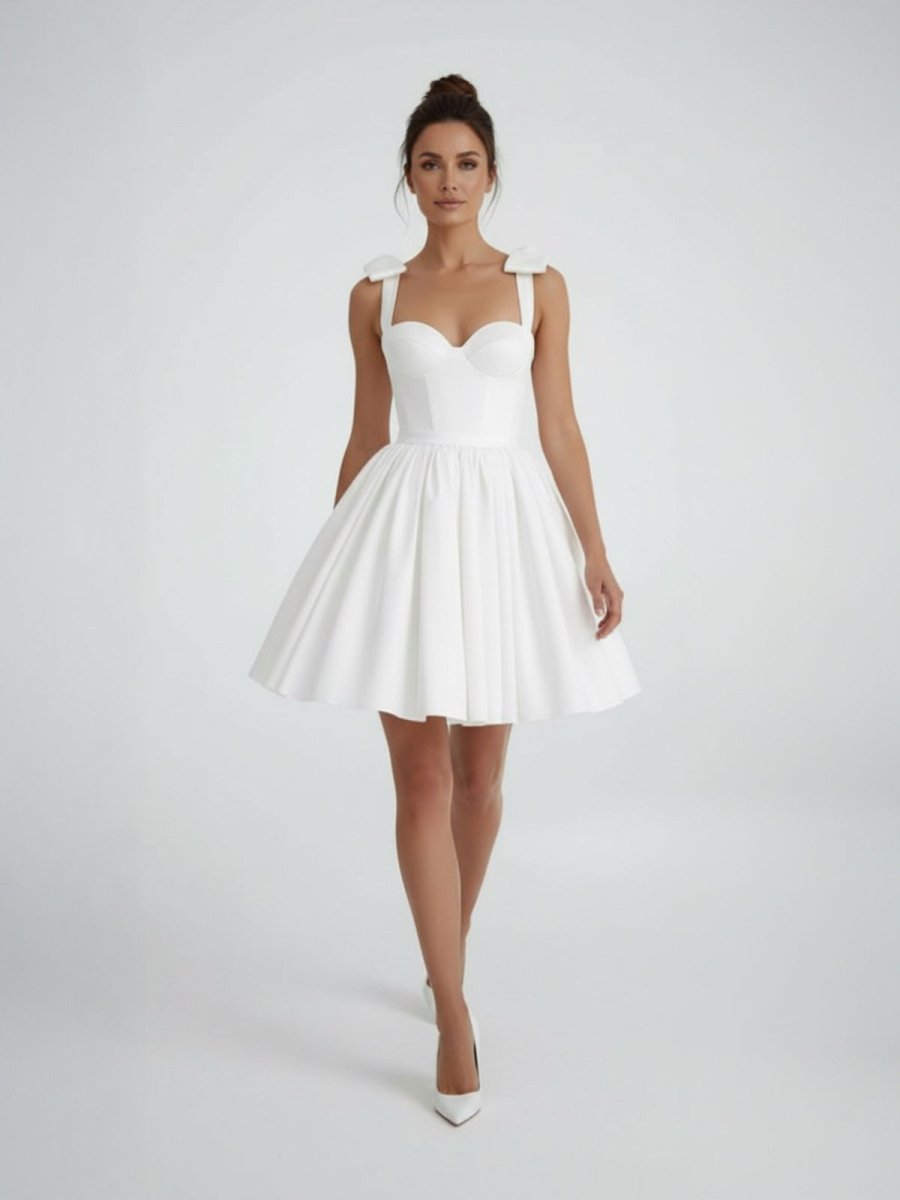 Sweet A-Line Sweetheart Sleeveless Short Satin Wedding Dresses - Curvevia