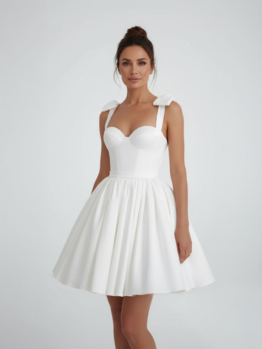 Sweet A-Line Sweetheart Sleeveless Short Satin Wedding Dresses - Curvevia