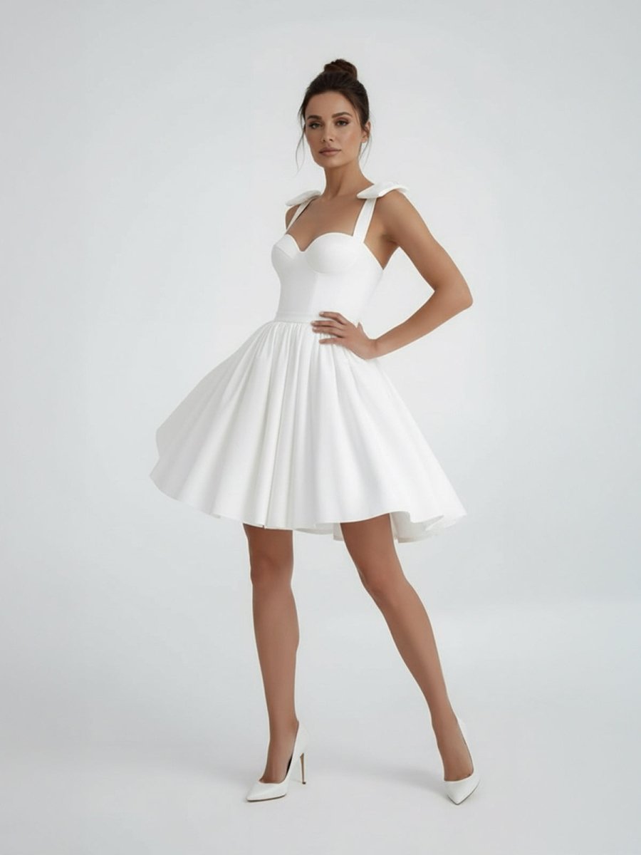 Sweet A-Line Sweetheart Sleeveless Short Satin Wedding Dresses - Curvevia