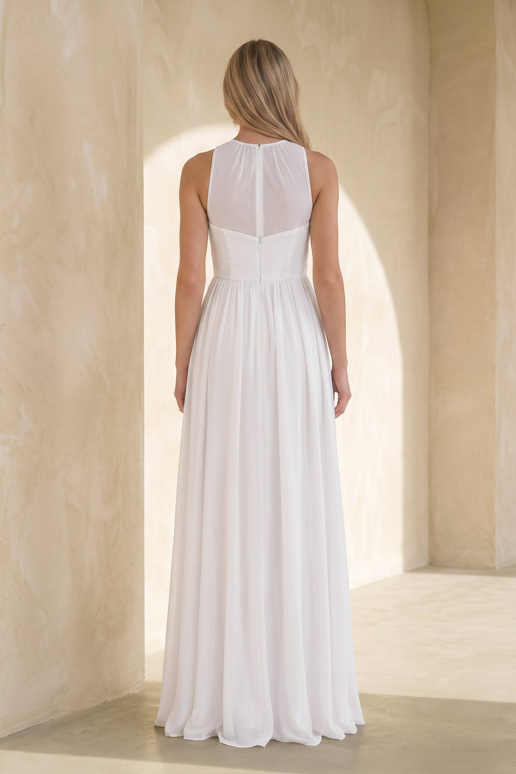 Elegant Bohemian Sleeveless Long A Line Chiffon Wedding Dresses - Curvevia
