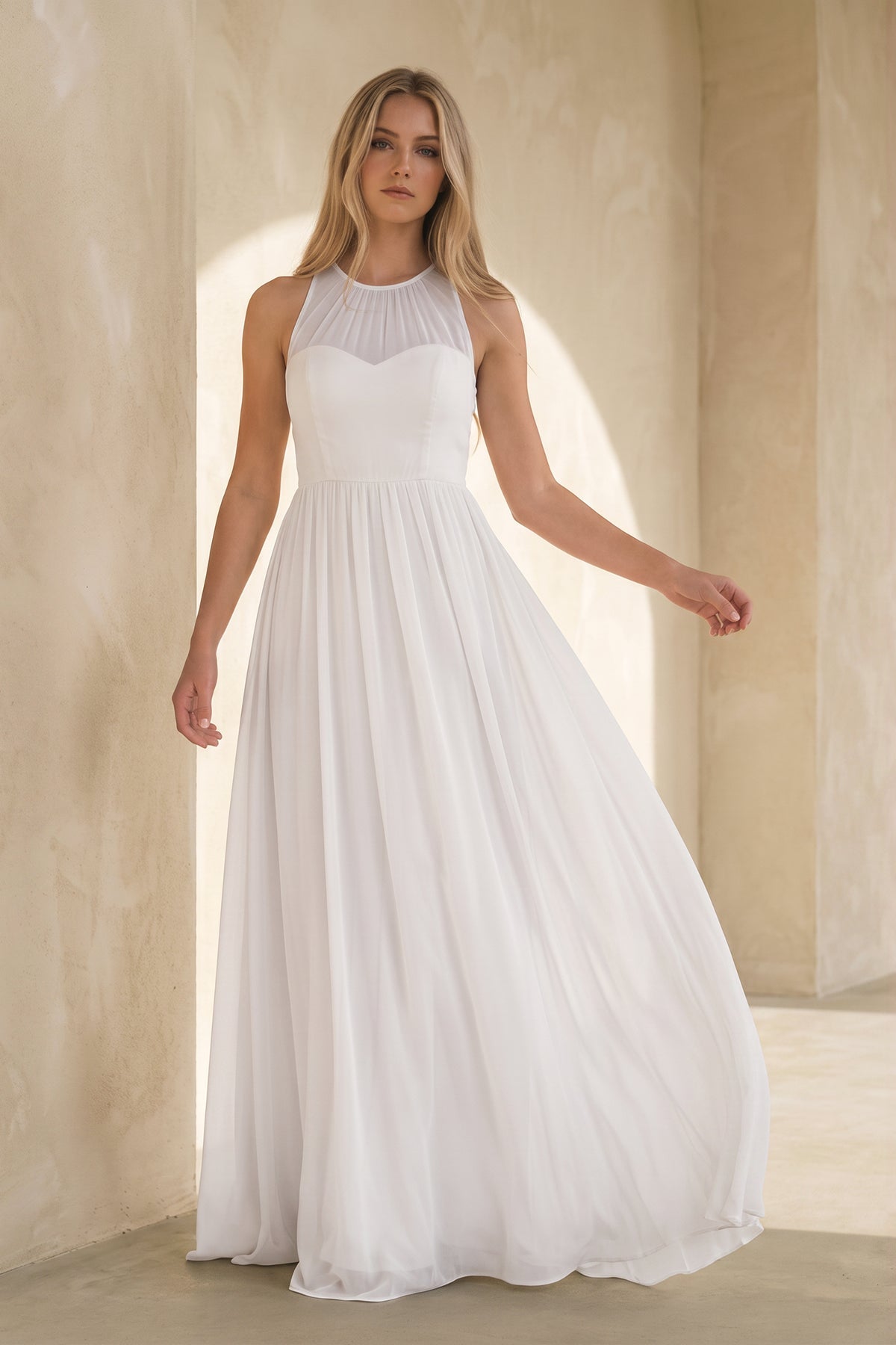 Elegant Bohemian Sleeveless Long A Line Chiffon Wedding Dresses - Curvevia