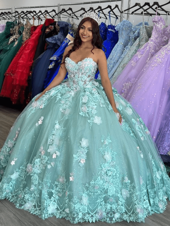 Sage Strapless Tulle Sleeveless Quinceanera Dress - Curvevia