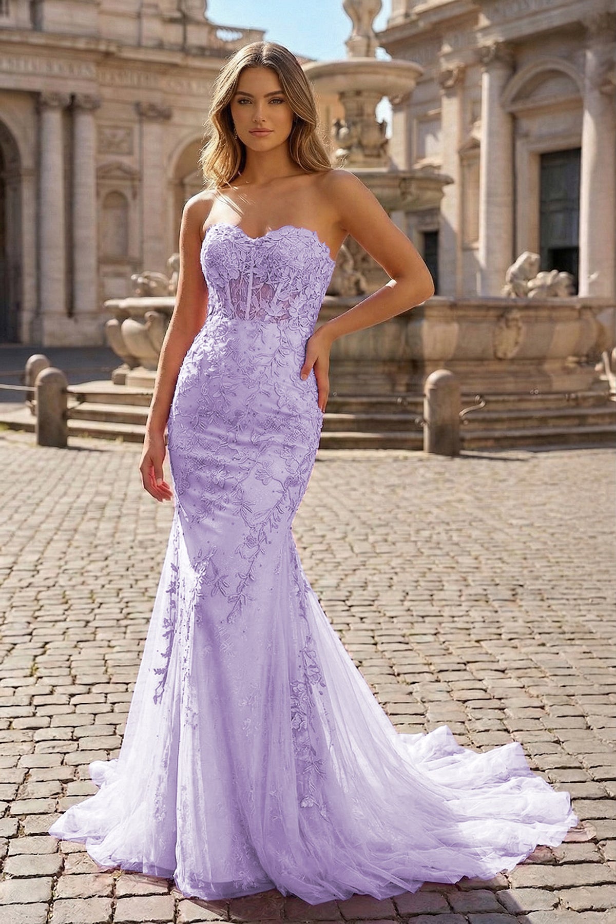Mermaid Sweetheart Tulle Lace Evening Dress - Curvevia