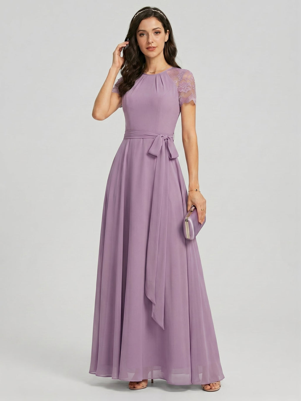 Modest Lavender Chiffon A-Line Scoop Neck Back Zip with Beaded Details Ankle-Length Bridesmaid Dress - Curvevia
