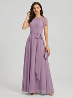 Modest Lavender Chiffon A-Line Scoop Neck Back Zip with Beaded Details Ankle-Length Bridesmaid Dress - Curvevia