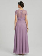Modest Lavender Chiffon A-Line Scoop Neck Back Zip with Beaded Details Ankle-Length Bridesmaid Dress - Curvevia