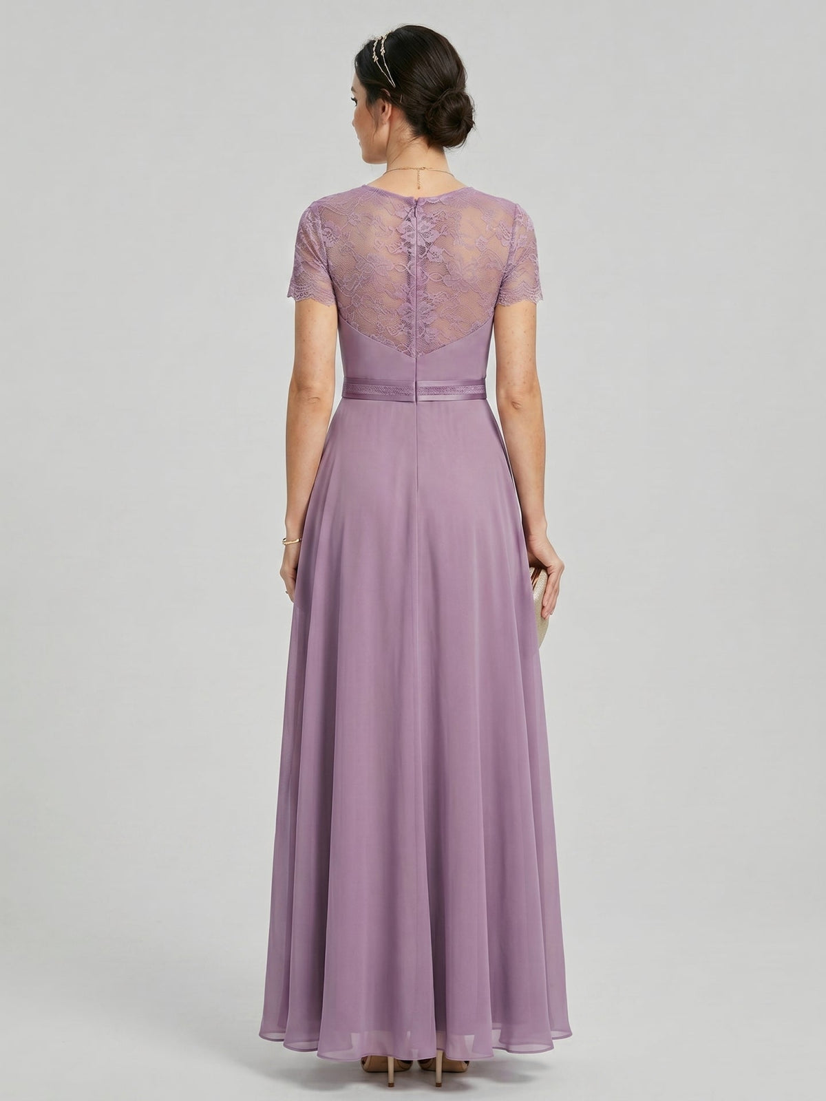 Modest Lavender Chiffon A-Line Scoop Neck Back Zip with Beaded Details Ankle-Length Bridesmaid Dress - Curvevia
