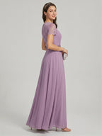 Modest Lavender Chiffon A-Line Scoop Neck Back Zip with Beaded Details Ankle-Length Bridesmaid Dress - Curvevia