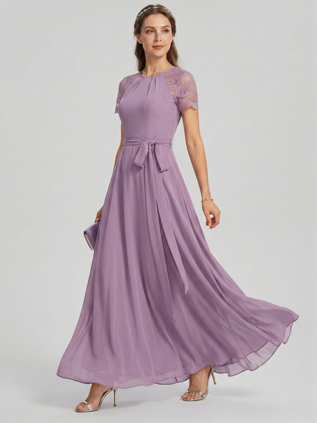 Modest Lavender Chiffon A-Line Scoop Neck Back Zip with Beaded Details Ankle-Length Bridesmaid Dress - Curvevia