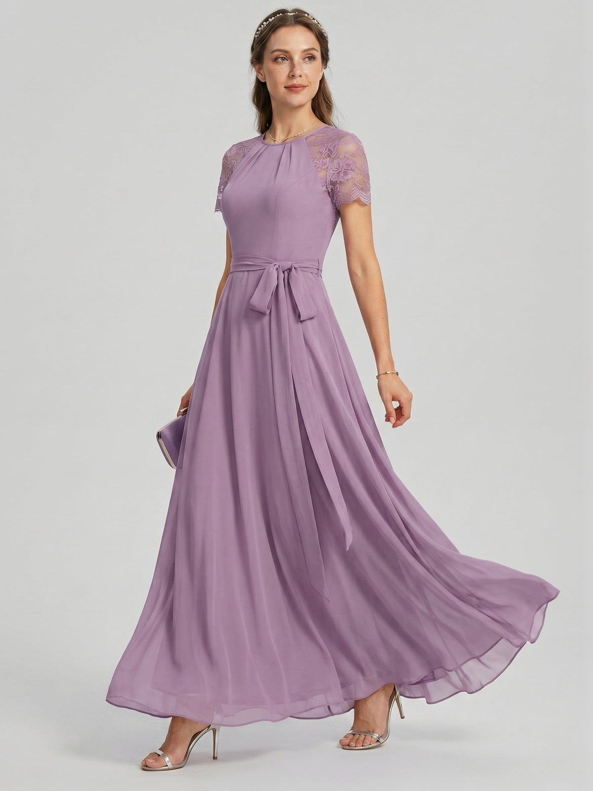 Modest Lavender Chiffon A-Line Scoop Neck Back Zip with Beaded Details Ankle-Length Bridesmaid Dress - Curvevia