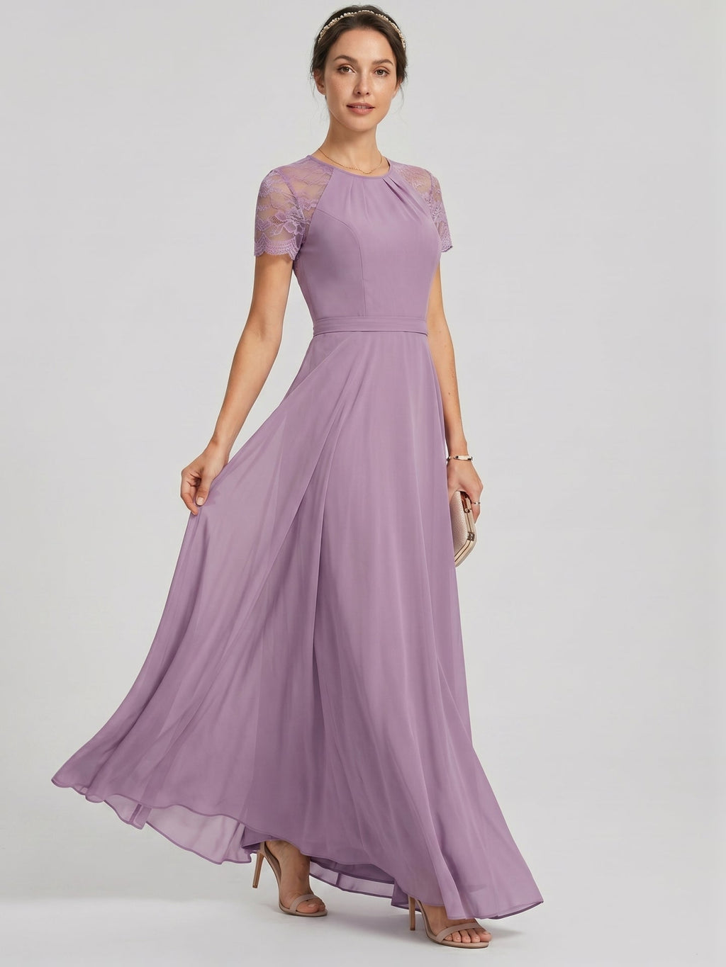 Modest Lavender Chiffon A-Line Scoop Neck Back Zip with Beaded Details Ankle-Length Bridesmaid Dress - Curvevia