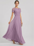 Modest Lavender Chiffon A-Line Scoop Neck Back Zip with Beaded Details Ankle-Length Bridesmaid Dress - Curvevia