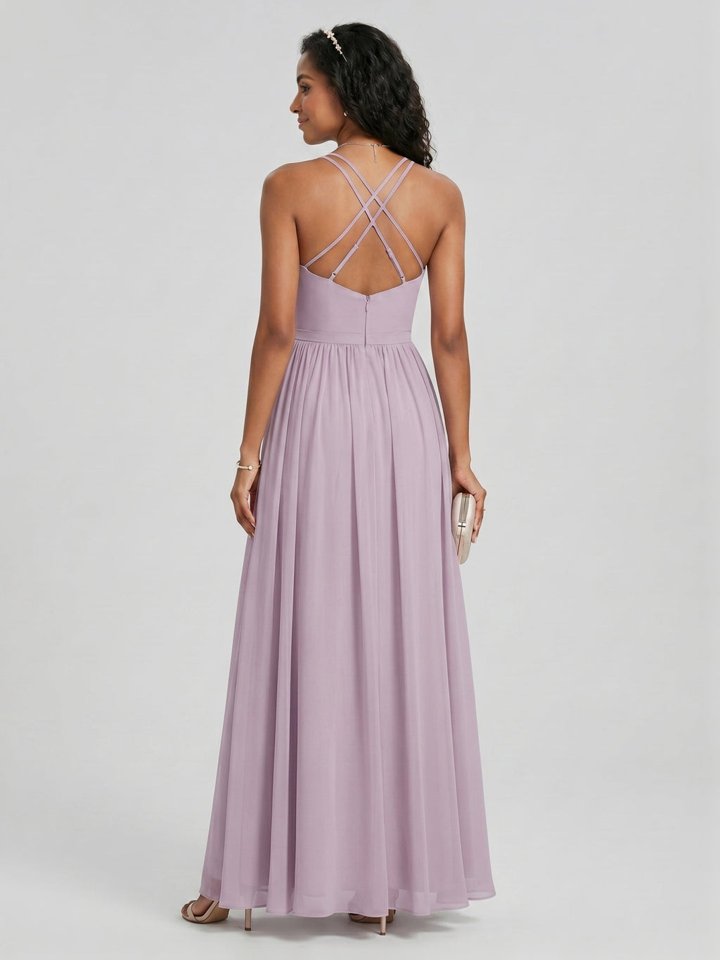 Coquette Lavender Chiffon A-Line Sweetheart Backless Ankle-Length Bridesmaid Dress - Curvevia