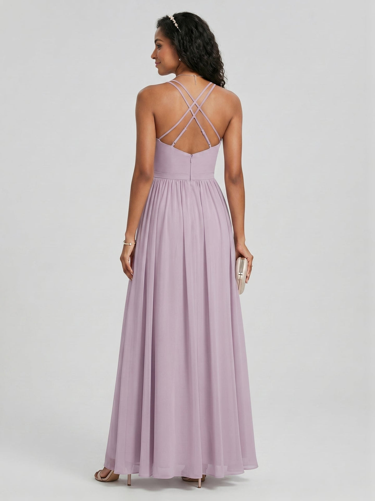 Coquette Lavender Chiffon A-Line Sweetheart Backless Ankle-Length Bridesmaid Dress - Curvevia