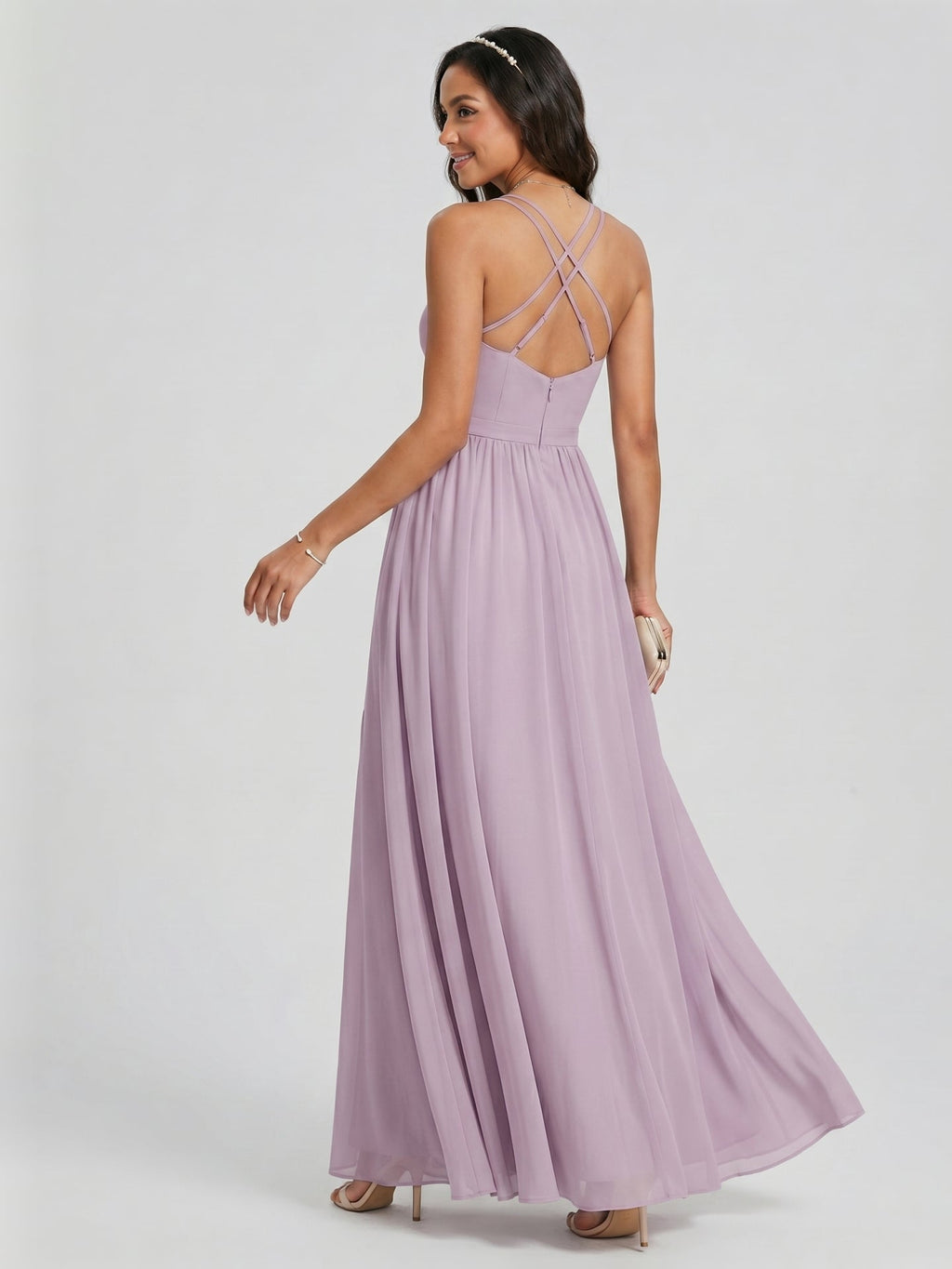 Coquette Lavender Chiffon A-Line Sweetheart Backless Ankle-Length Bridesmaid Dress - Curvevia