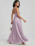 Coquette Lavender Chiffon A-Line Sweetheart Backless Ankle-Length Bridesmaid Dress - Curvevia
