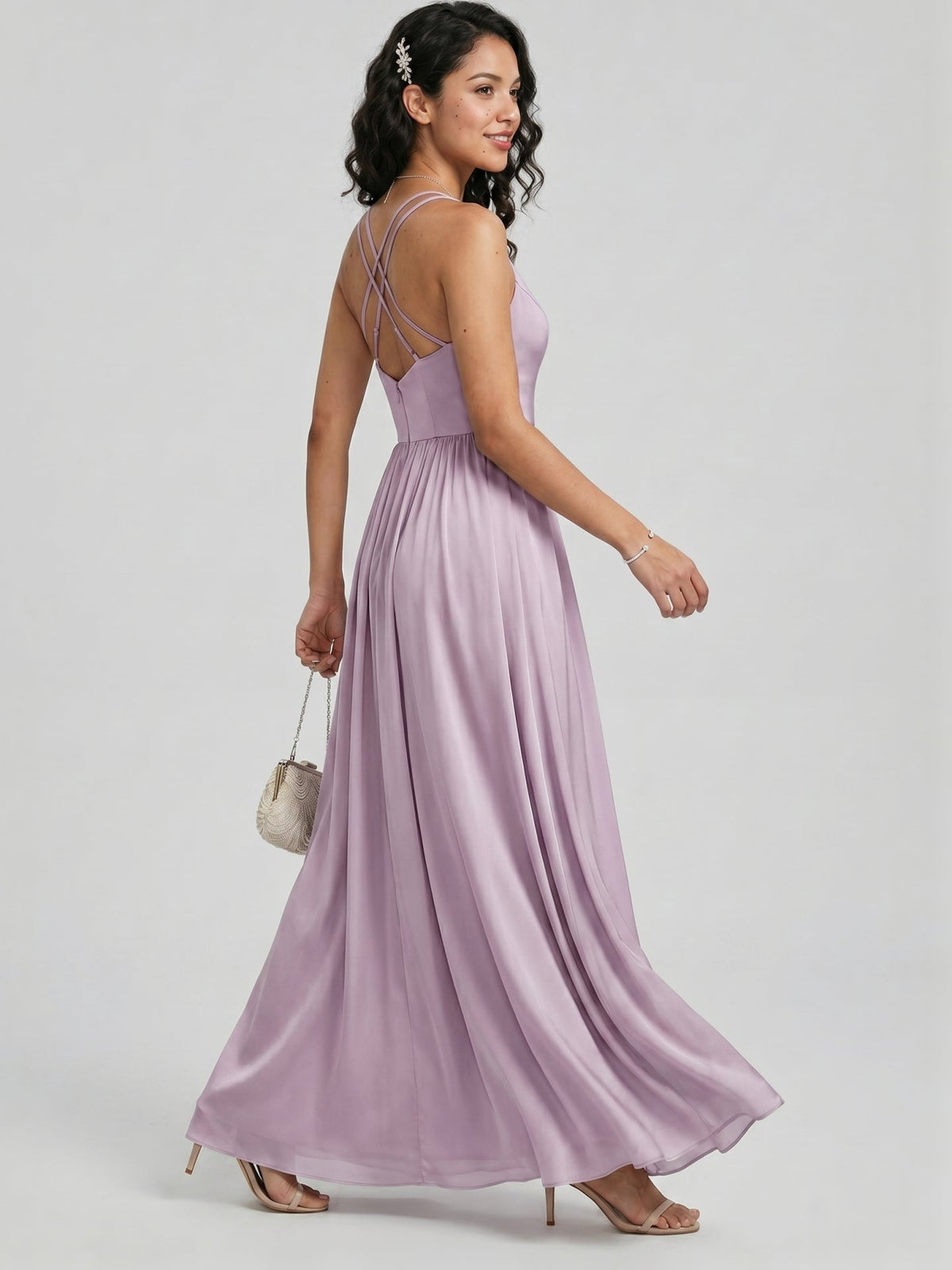 Coquette Lavender Chiffon A-Line Sweetheart Backless Ankle-Length Bridesmaid Dress - Curvevia