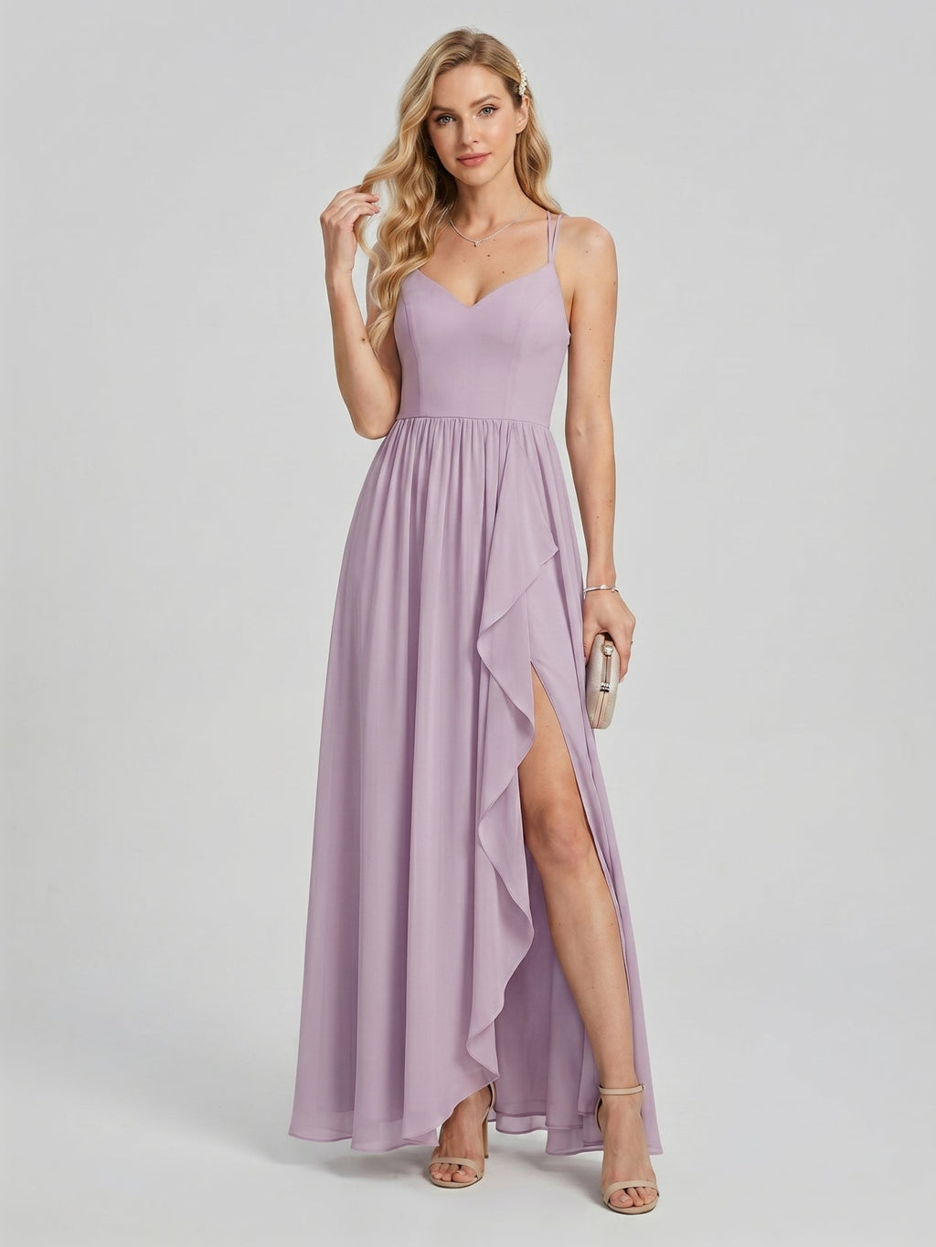 Coquette Lavender Chiffon A-Line Sweetheart Backless Ankle-Length Bridesmaid Dress - Curvevia