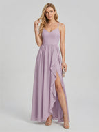 Coquette Lavender Chiffon A-Line Sweetheart Backless Ankle-Length Bridesmaid Dress - Curvevia
