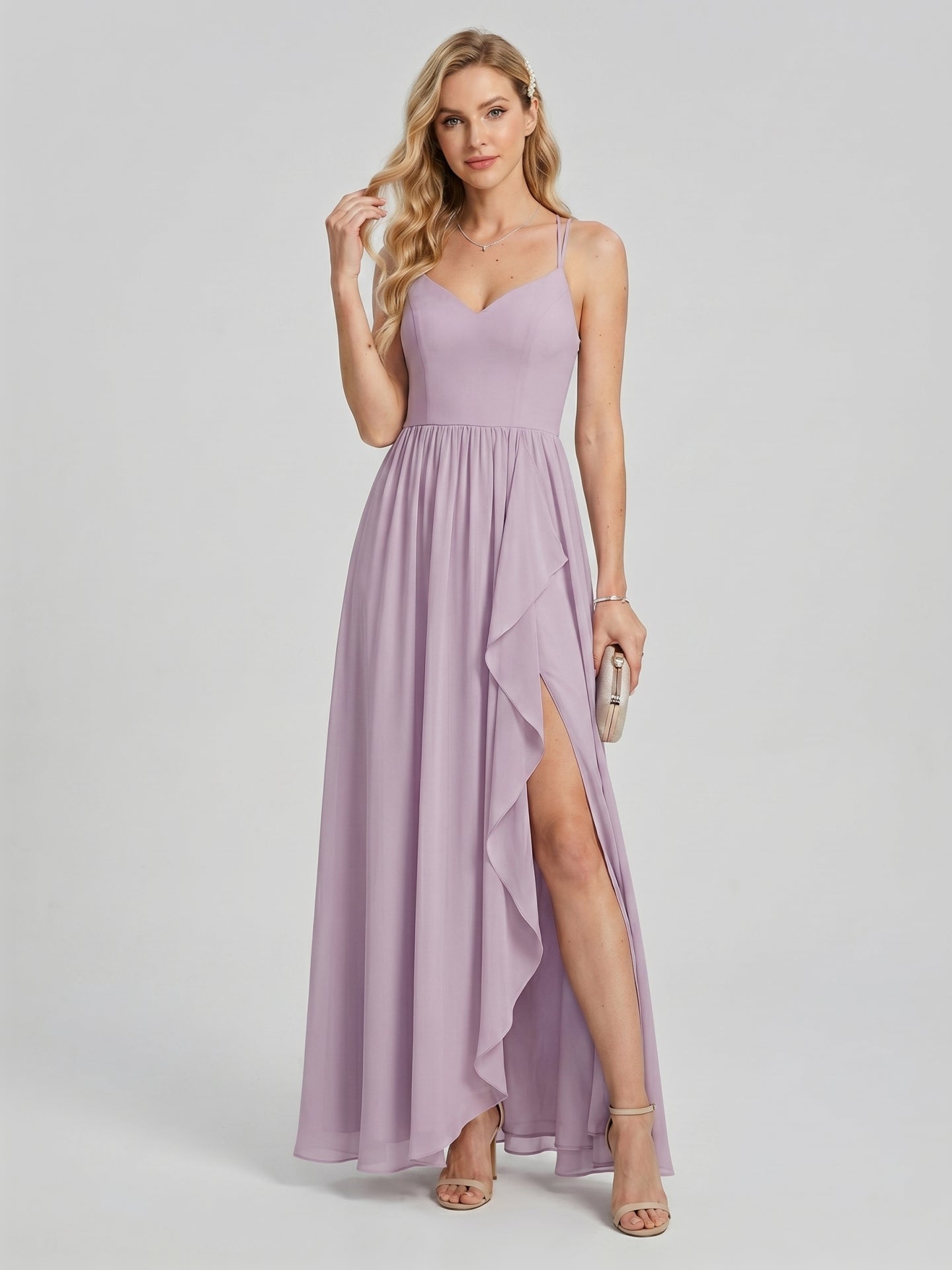 Coquette Lavender Chiffon A-Line Sweetheart Backless Ankle-Length Bridesmaid Dress - Curvevia