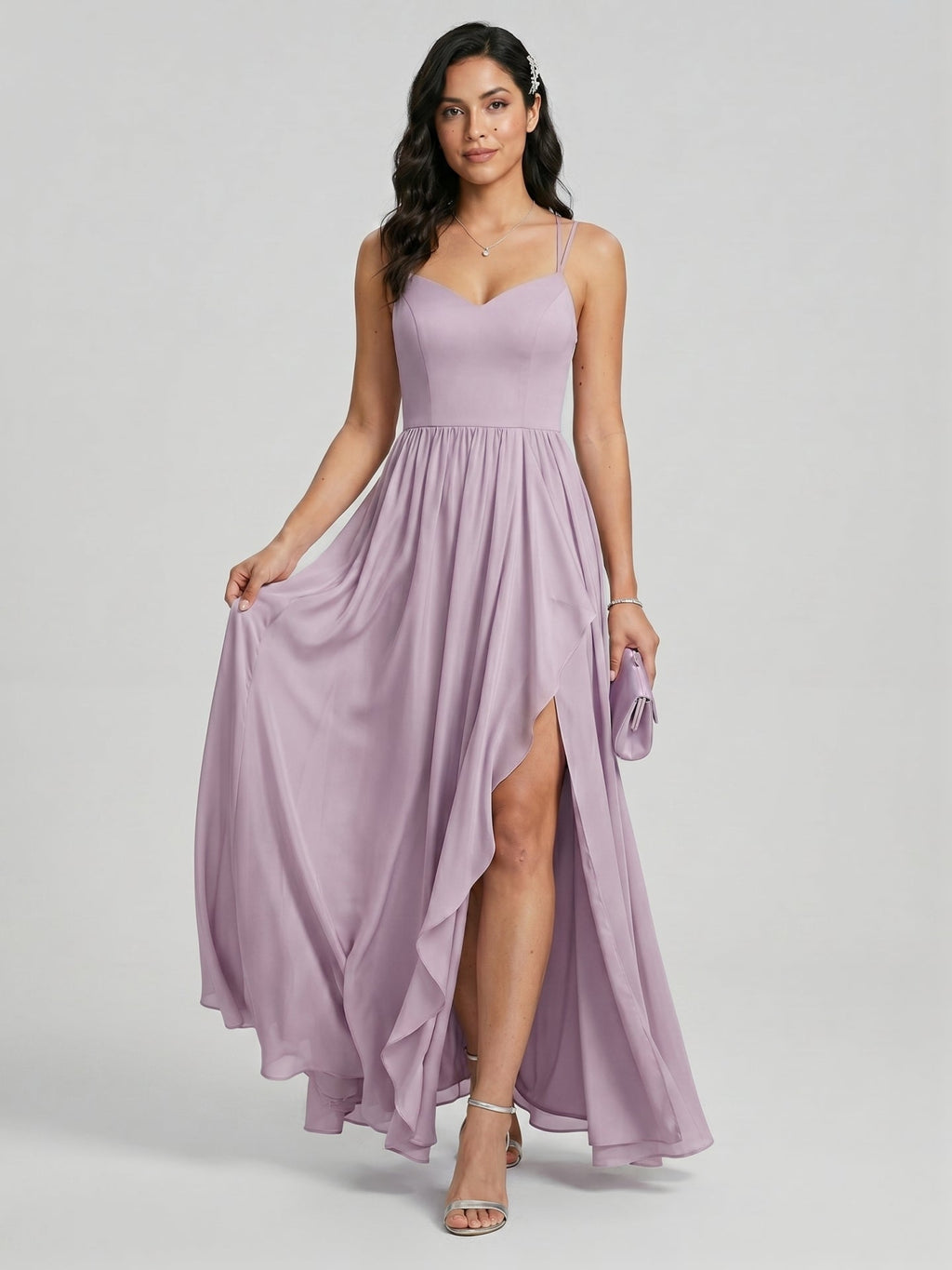 Coquette Lavender Chiffon A-Line Sweetheart Backless Ankle-Length Bridesmaid Dress - Curvevia