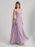Lavender Chiffon A-Line Straight Neck Criss-Cross Straps Floor-Length Bridesmaid Dress with Pleats - Curvevia