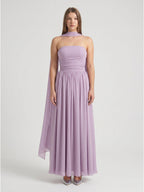 Lavender Chiffon A-Line Straight Neck Criss-Cross Straps Floor-Length Bridesmaid Dress with Pleats - Curvevia