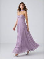Lavender Chiffon A-Line Sweetheart Criss-Cross Straps Floor-Length Bridesmaid Dress with Pleats - Curvevia
