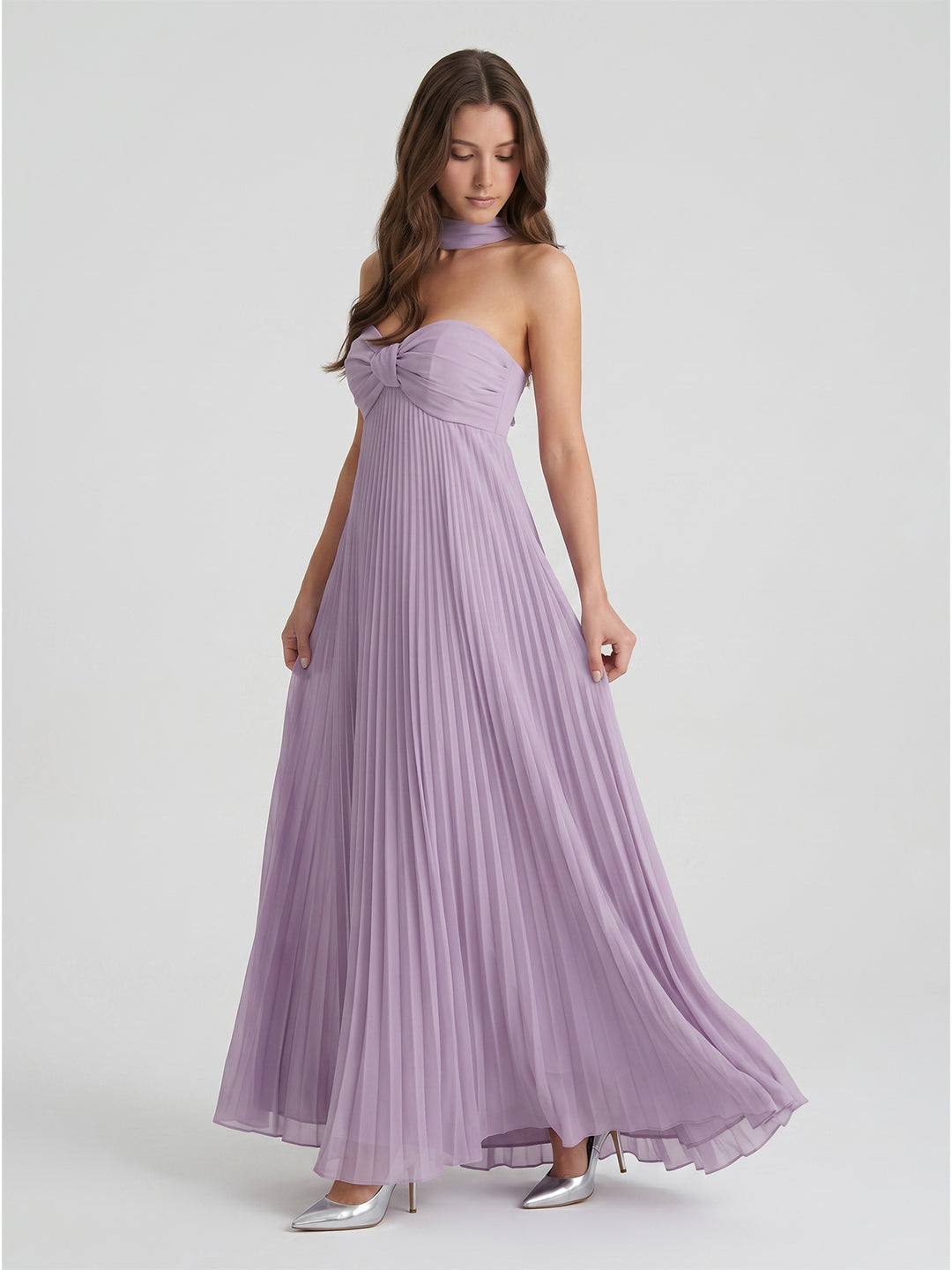 Lavender Chiffon A-Line Sweetheart Criss-Cross Straps Floor-Length Bridesmaid Dress with Pleats - Curvevia
