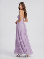 Lavender Chiffon A-Line Sweetheart Criss-Cross Straps Floor-Length Bridesmaid Dress with Pleats - Curvevia