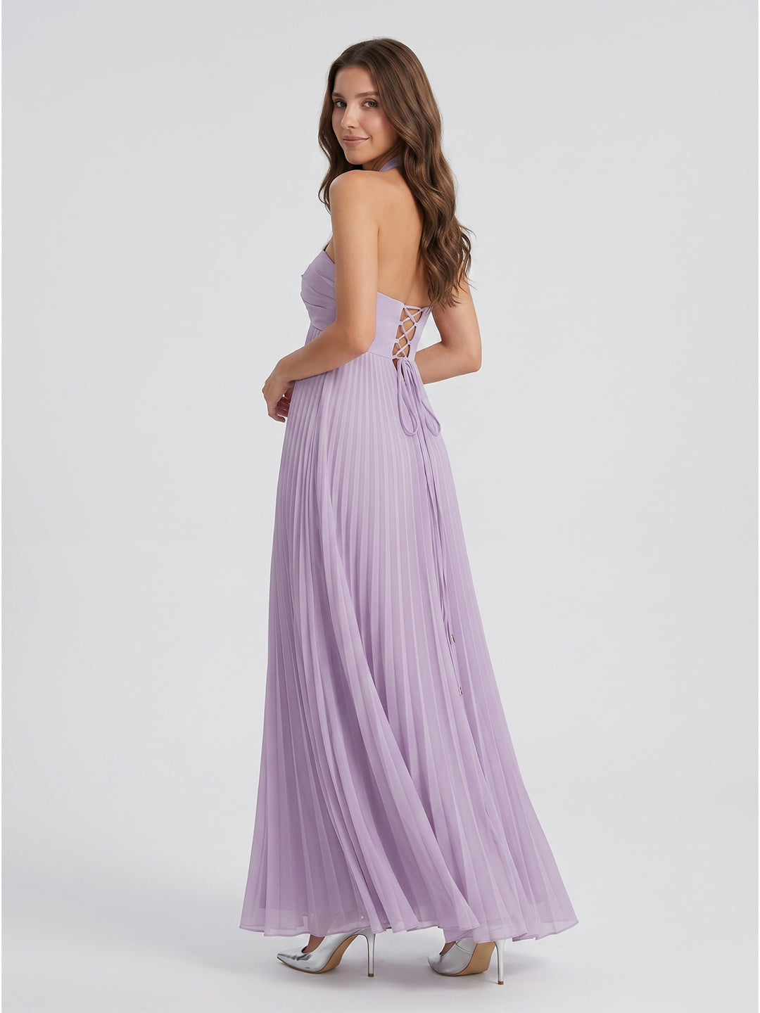 Lavender Chiffon A-Line Sweetheart Criss-Cross Straps Floor-Length Bridesmaid Dress with Pleats - Curvevia