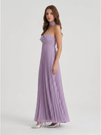 Lavender Chiffon A-Line Sweetheart Criss-Cross Straps Floor-Length Bridesmaid Dress with Pleats - Curvevia