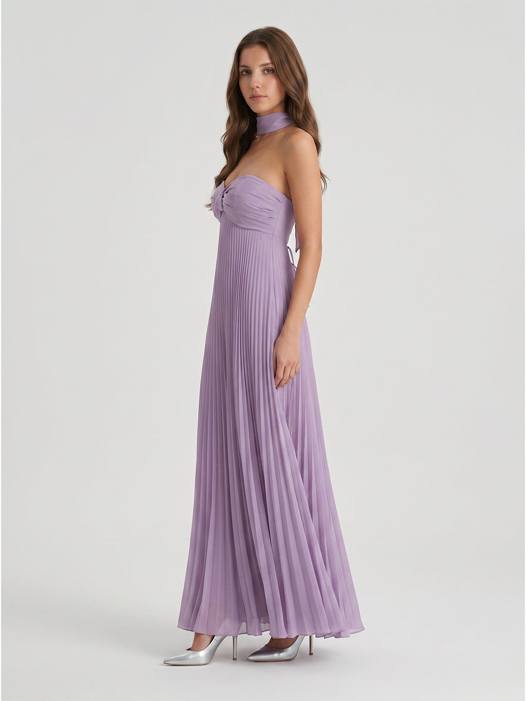 Lavender Chiffon A-Line Sweetheart Criss-Cross Straps Floor-Length Bridesmaid Dress with Pleats - Curvevia