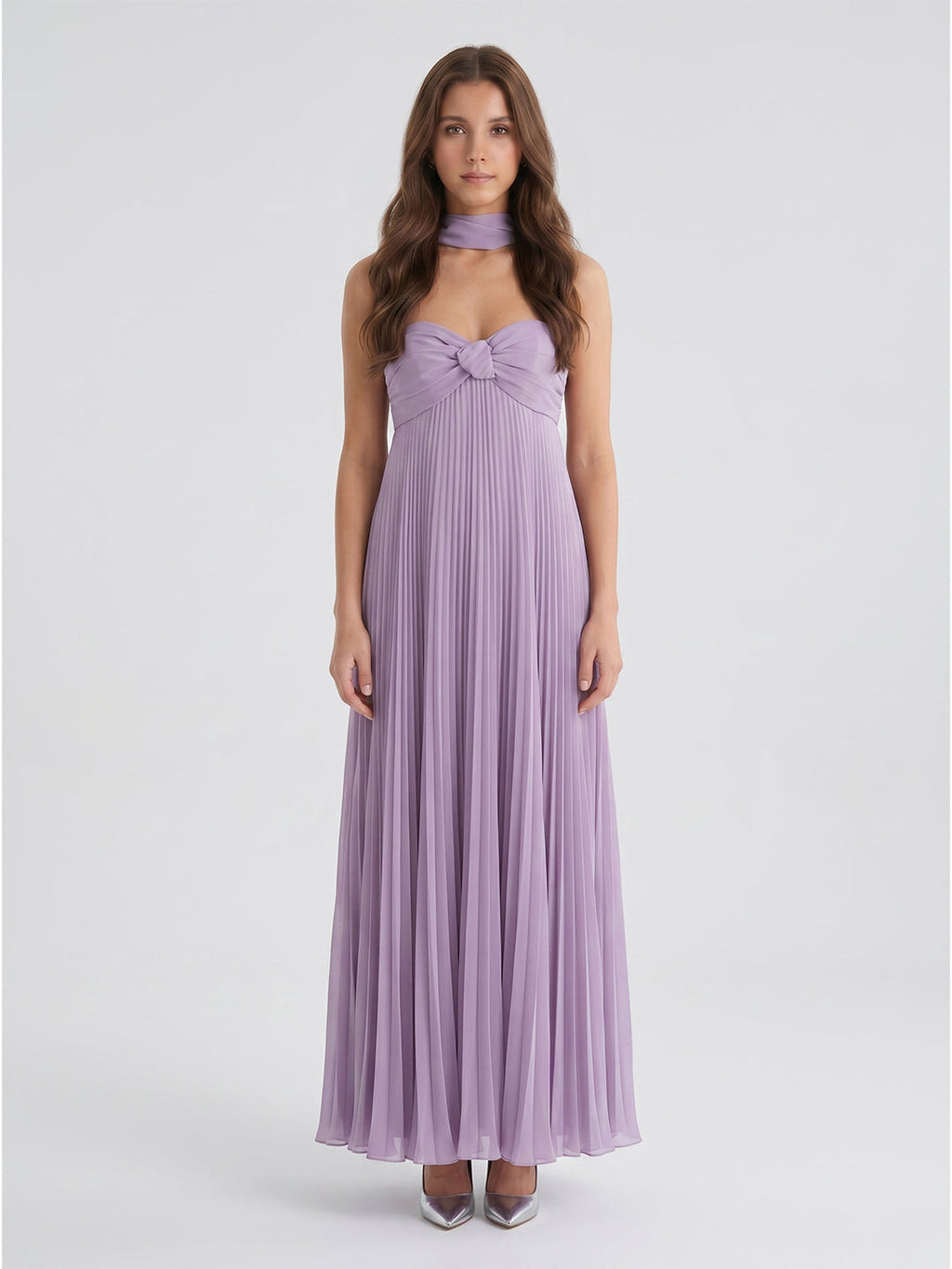 Lavender Chiffon A-Line Sweetheart Criss-Cross Straps Floor-Length Bridesmaid Dress with Pleats - Curvevia
