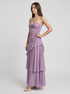 Lavender Chiffon A-Line Sweetheart Lace-Up Floor-Length Bridesmaid Dress with Cascading Ruffles - Curvevia