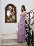 Lavender Chiffon A-Line Sweetheart Lace-Up Floor-Length Bridesmaid Dress with Cascading Ruffles - Curvevia