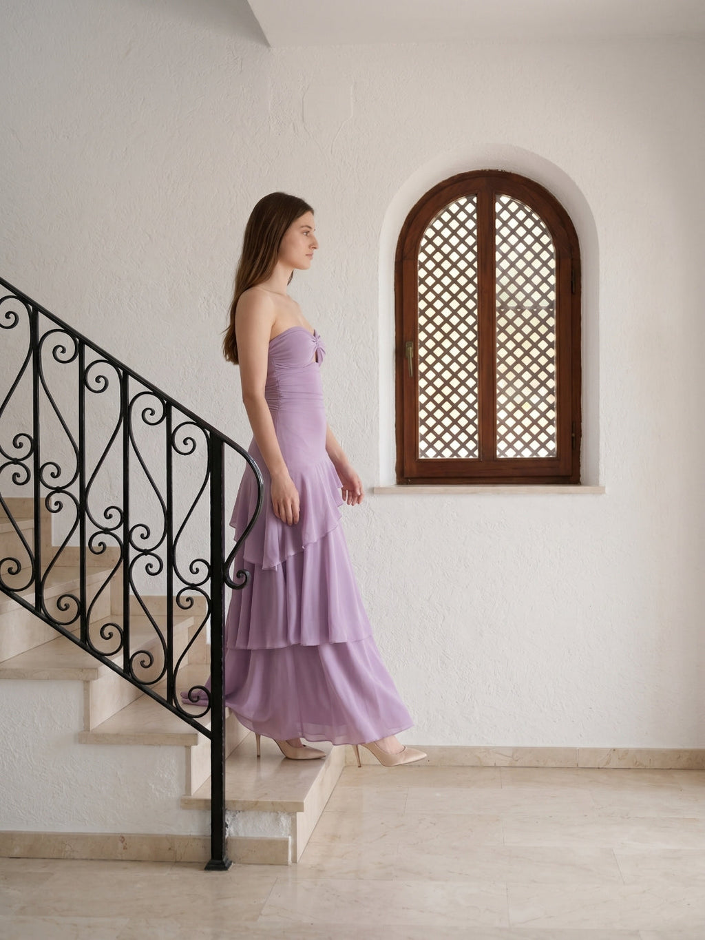 Lavender Chiffon A-Line Sweetheart Lace-Up Floor-Length Bridesmaid Dress with Cascading Ruffles - Curvevia